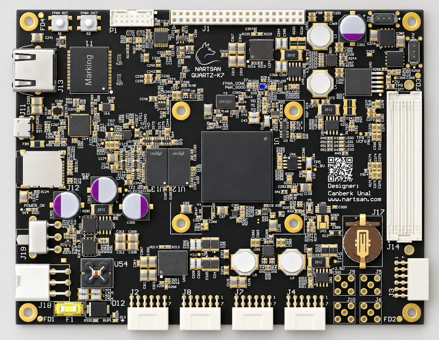Nartsan Quartz-K7 FPGA kartının üstten görünümü